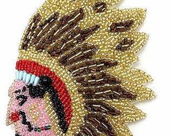 Native American Indian Chief, All Beads, 5" x 4" -21199a