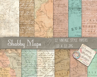 Map Digital Paper *Old World Map Paper* Printable maps shabby chic invites, cards, announcements, travel journal, travel decor, weddings