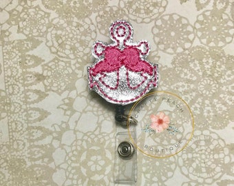 Anchor with pink Bow Badge Reel/ Badge Reel Cover/Retractable ID/Teacher Badge/ Nurse/Pediatrician/Doctor/Student