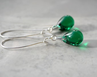 Dark Green Earrings, Green Drop Earrings, Green Dangle Earrings, Teardrop Earrings, Dark Green Jewelry, Gifts for Women, Popular Items