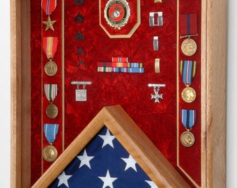 Military Shadow Box - Military 3x5 Flag & Medals Display Case