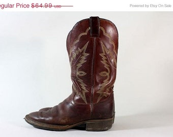 ON SALE Vtg Justin Brown Leather Western Cowboy Boots 9 D