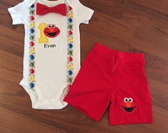 Elmo Personalized inspired Embroidered First birthday, Boys birthday outfit, Baby boy first birthday, elmo party, elmo outfit