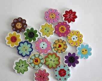 Flower Buttons - Wood - 10 Count