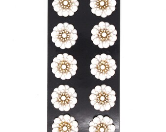 Acrylic Springtime Floral Embellishments, White/Gold, 1.1-Inch, 10-Count