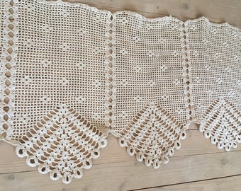 Swedish vintage crochet valance Beige crochet valance Handmade Window valance Window curtain