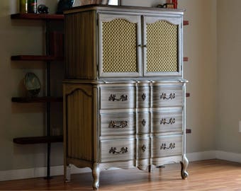 SOLD***Elegant Shabby Chic Vintage Armoire Highboy dresser