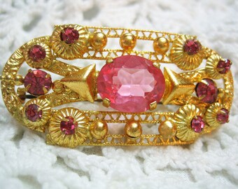 Vintage Old Pink Rhinestone Brooch Prong Set