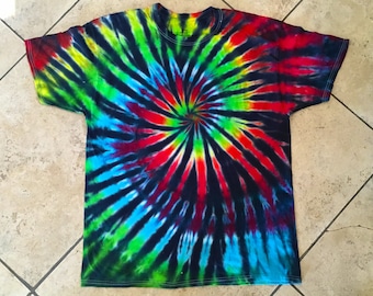 Tie Dye T-Shirt Classic Rainbow Spiral 100% Cotton Mens