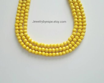 Yellow Necklace, Statement Necklace, Beach Wedding Jewelry, Multi Strand Necklace, Chunky Bib Beaded Layered Necklace summer party