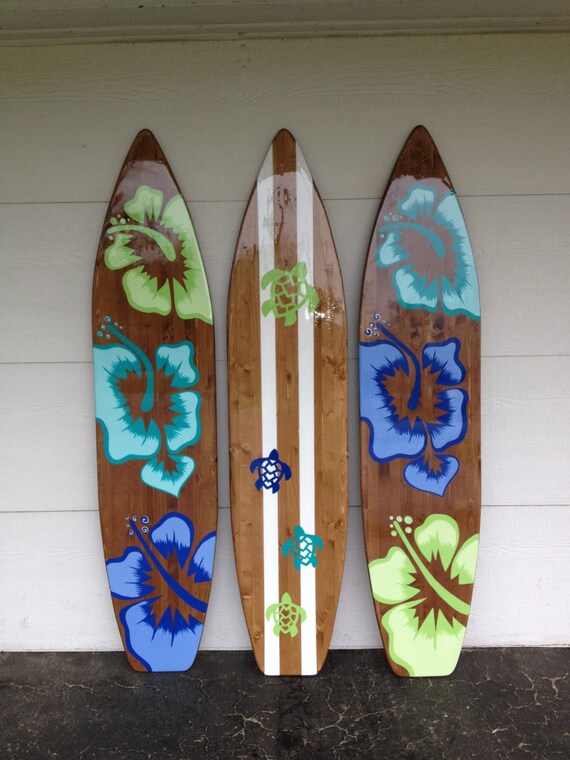 THREE of my 6 foot wood Hawaiian Surfboard Wall Art Decor or