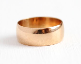 Antique Wedding Band - 14k Rosy Yellow Gold Ring - Size 5 1/2 Victorian Edwardian Fine Classic Minimalist Cigar Bridal Stacking Jewelry