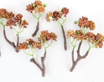 Fake Succulents - 6 Sedum Stem Bunches in Brown Tones - faux succulents, artificial sedum - ITEM 0247