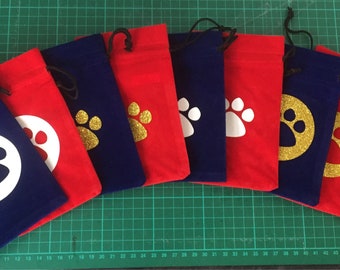 Pet treat pouch, bag, snack bag, velveteen bag, pet gifts, dog training, cat treats, dog treats