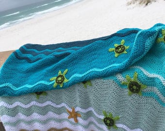 Sea Turtle Blanket, Sea Turtle Afghan, Sea Turtle Crochet Blanket, Sea Turtle Gifts, Beach blanket
