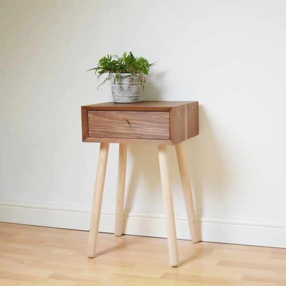 Retro Bedside Table Walnut Scandinavian Style Night Stand