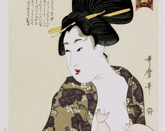 Japanese Ukiyo-e Woodblock print, Utamaro, "The Wife"