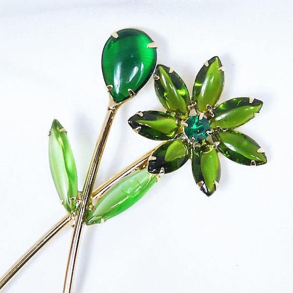 Rhinestone Flower Floral Brooch / Hand Blown Glass