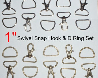 10 SETS - 1" - WRISTLET Hardware, Purse Strap Clip, 1 Inch D ring and 1 Inch Swivel Snap Lobster Claw Hook - Nickel Plate or Antique Brass