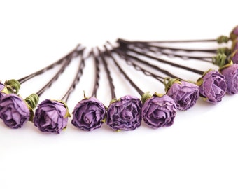 Bridal Hair Accessories, Lavender Rose, Lilac flower Hair Bobby Pin-set 12