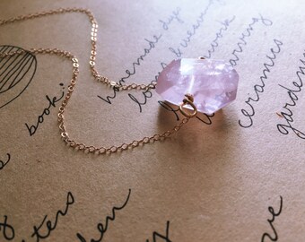 Rose Quartz Necklace - Crystal Necklace-Pink Quartz Necklace - Pendant Necklace - Rose Quartz Crystal Necklace Gift For Her - Silver - Gold