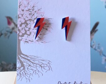 David Bowie Inspired Ziggy Stardust Lightning Bolt Stud Earrings - Digitally Drawn Plastic Earrings on silver plated stud earrings