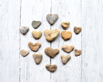 Set of 16 Heart Shaped pebbles Romantic sea stone gift for her Unique Sea rock Beach Wedding Card Romantic Home decor Natural Craft supply