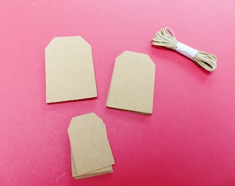 30 tags blank geometric Brown kraft 3 sizes 3 m cord labels