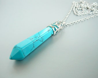 Turquoise Necklace Turquoise pendant Long Necklace Long Crystal Necklace for women Necklace Blue Necklace Turquoise Stone Blue pendant