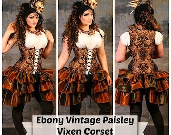 May Sale-30% OFF- Waist 35-37 Ebony Vintage Paisley Vixen Corset