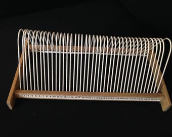 Retro, Mid century wire and wood L.P. record holder. Record storage/Vinyl record storage/Retro design/Music storage rack/L.P. record rack.