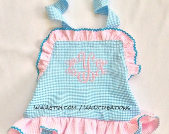 Monogram baby toddler girl swimsuit bathing suit with snaps in crotch one piece