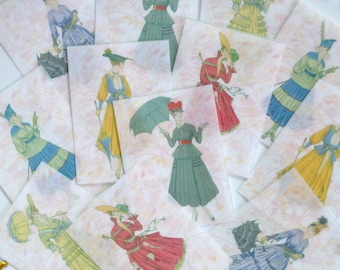 Edible Elegant Ladies Fashion 12 Vintage Fashionistas Wafer Rice Paper Cake Decoration Cupcake Cookie Toppers Wedding Umbrella Hat Dress