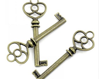 Skeleton Key - Bronze Decorative Key - Decorative Keys in Packs 5 or 10 - Invitation Key, Housewarming, Key to My Heart, More - KEYB01