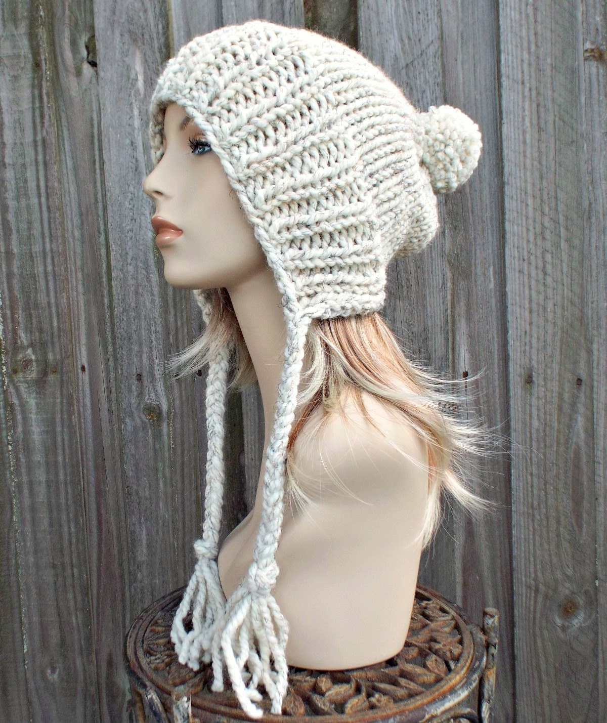 Wheat Cream Slouchy Pom Pom Hat Cream Hat Cream Beanie