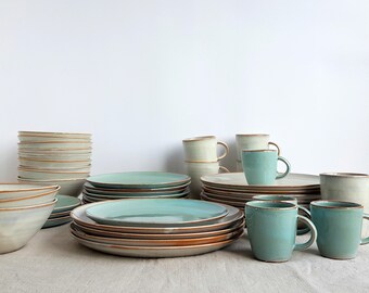 Mix and Match Dinnerware Set, Stoneware Dinnerware, Pottery Dinnerware, 1 Place Setting, White Dinnerware, Wedding Gift, Handmade Dinnerware