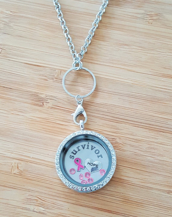 Breast Cancer Survivor Memory Locket Breast Cancer Necklace Breast Cancer Gifts Breast Cancer Awareness Cancer svg Living Floating Locket