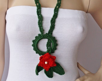 crochet jewelry ,crochet pendant ,crochet necklace, Christmas necklace scarf
