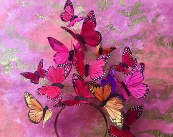 Vibrant Festival Butterfly Fascinator, Butterfly Crown, Flower Crown, Headpiece, Butterfly Headdress, Derby, Statement