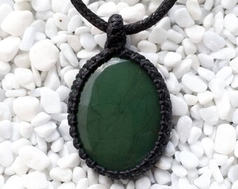 Nephrite Jade Macrame Pendant, Nephrite Jade Pendant