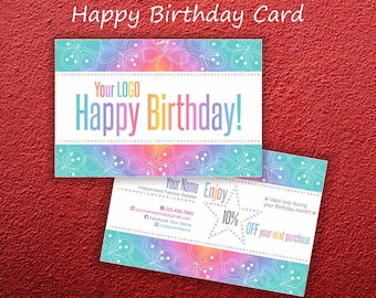 LLR Happy Birthday Card * Home Office Approved Fonts & Colors * Postcard 4x6 * Rainbow Design * Business Cards * Happy Birthday -LLRRW01
