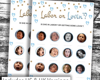 Instant Download* HILARIOUS Baby Shower Game - Blue LABOUR or LOVIN' - Various Packs - Boy, Girl, Unisex