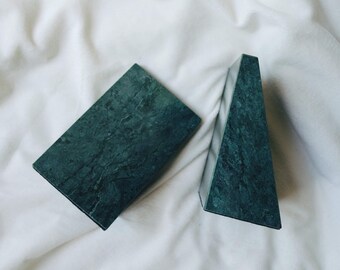 Green Marble Bookends | Vintage Bookends | 80s Home Decor | Marble Bookends