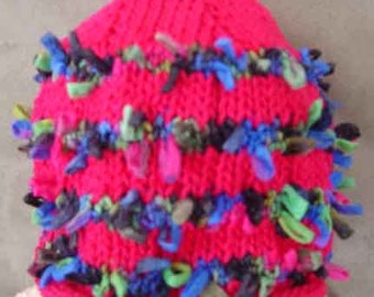 ELIZABETH SWEATERS Hand Knit Hot Pink Cotton Confetti Baby Girl Roll Cap XS