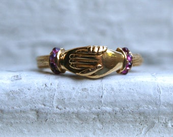 Vintage 18K Yellow Gold and Ruby Fede Gimmel Ring.