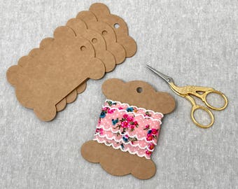 Kraft Card Bobbins - 5 or 10 Large Kraft Card Spools - Ribbon Bobbin - Thread Spool - 3" x 4" Heavy Kraft Board - Ribbon Organiser 8cmx10cm