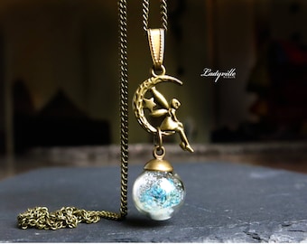 Necklace - Fairy in the moon with glittering snow and blossoms