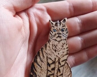 Pyrography cat key ring