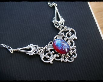 Dragons Breath Necklace - Ready to Ship - Gothic Victorian Fantasy Iridescent Filigree