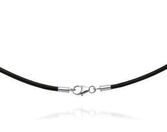 2mm Black Leather Cord Necklace Silver Clasp 14" - 36" inches N2BLKUU_ST